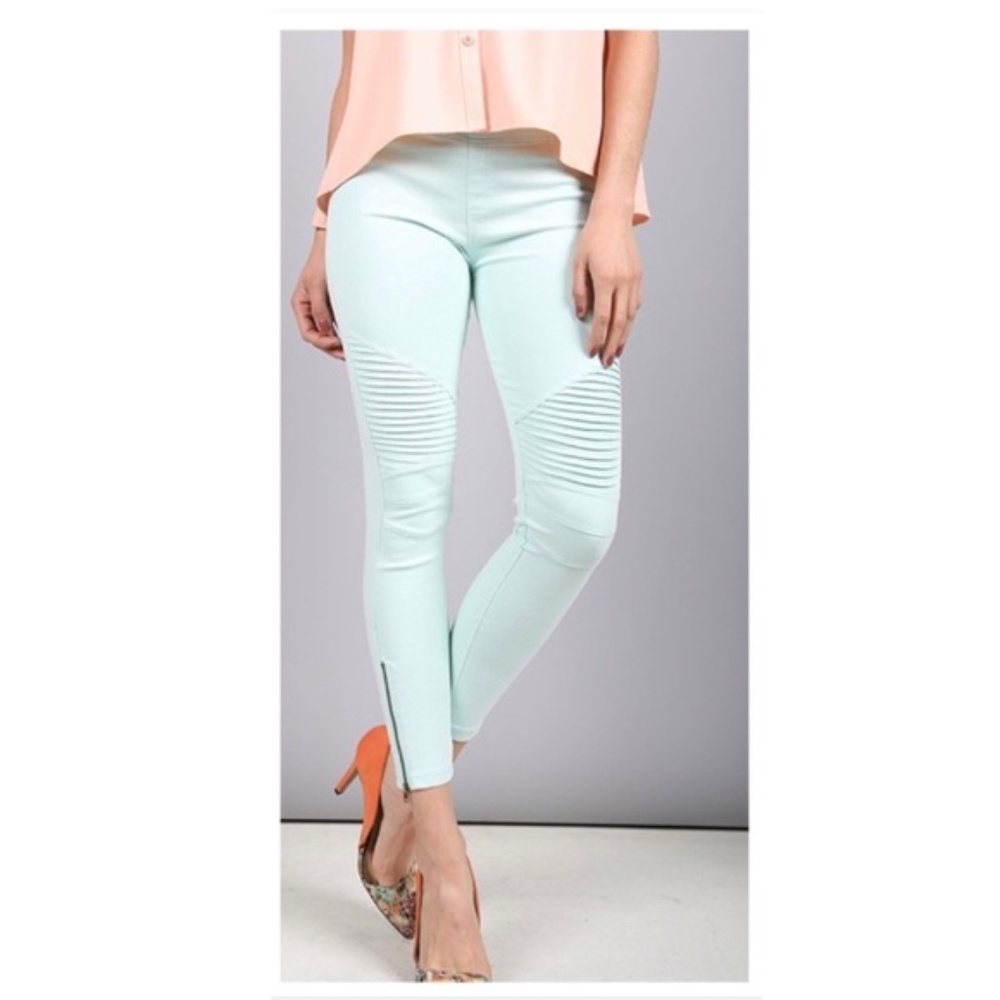 Beulah Mint Green Moto Jeggings